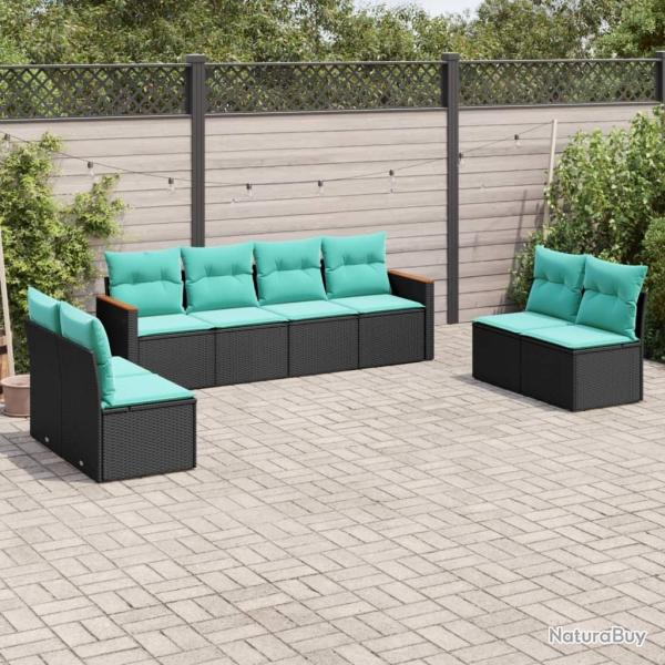Salon de jardin 8 pcs avec coussins noir r�sine tress�e