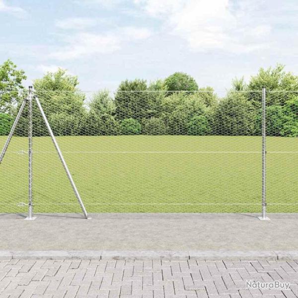 Cl�ture hexagonale avec base en b�ton 10 x 1,2 m Argent� Maille