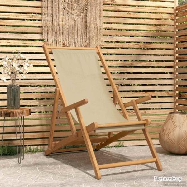 Chaise de plage Beige Bois de teck massif