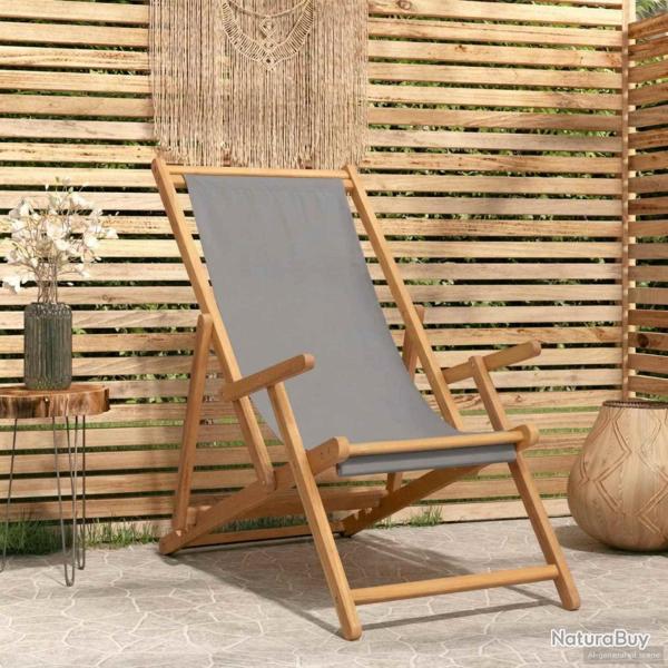 Chaise de plage Gris clair Bois de teck massif