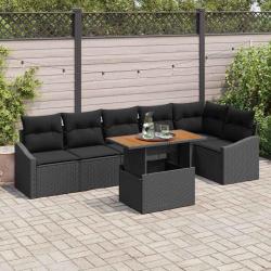 Ensemble de canap&eacute; de jardin 7 pcs Noir Poly rotin