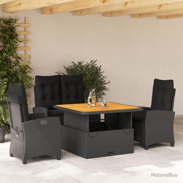 Ensemble � manger de jardin 4 pcs avec coussins noir