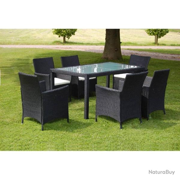 Ensemble � manger d'ext�rieur 7 pcs et coussins r�sine tress�e