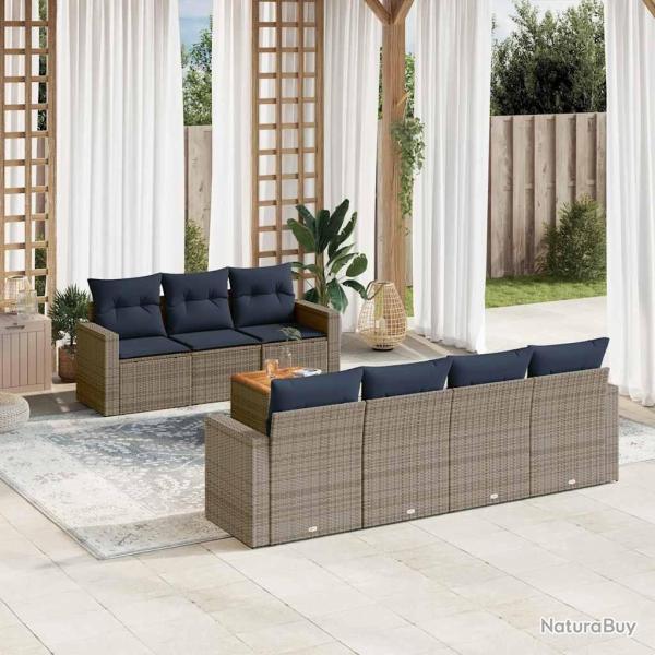 Salon de jardin 8 pcs avec coussins gris r�sine tress�e