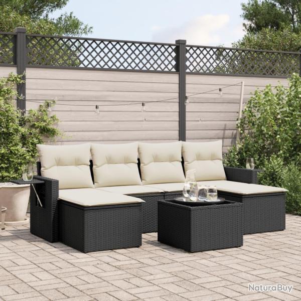 Salon de jardin 7 pcs avec coussins noir r�sine tress�e
