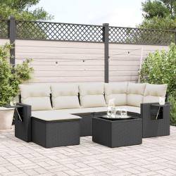 Salon de jardin 7 pcs avec coussins noir r&eacute;sine tress&eacute;e