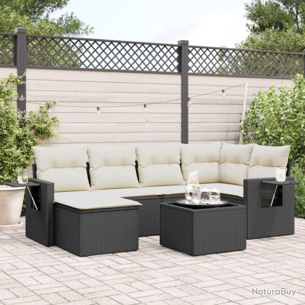 Salon de jardin 7 pcs avec coussins noir r�sine tress�e