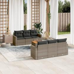 Salon de jardin avec coussins 7 pcs gris r&eacute;sine tress&eacute;e