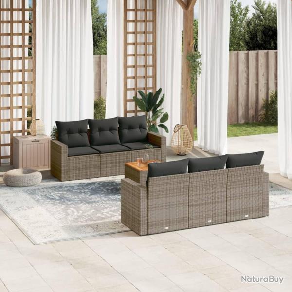 Salon de jardin avec coussins 7 pcs gris r�sine tress�e