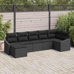 Ensemble de canap&eacute; de jardin avec coussin 7 pcs Noir polyrotin
