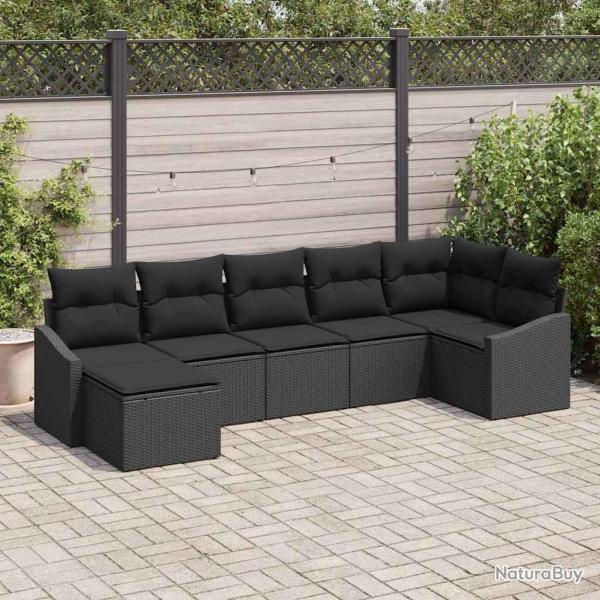 Ensemble de canap� de jardin avec coussin 7 pcs Noir polyrotin
