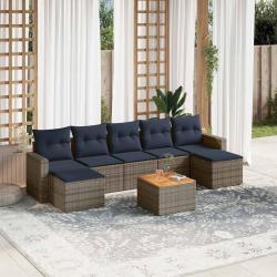 Ensemble de canap&eacute; de jardin 8 pcs avec coussins gris r&eacute;sine tress&eacute;e
