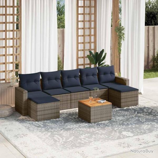 Ensemble de canap� de jardin 8 pcs avec coussins gris r�sine tress�e