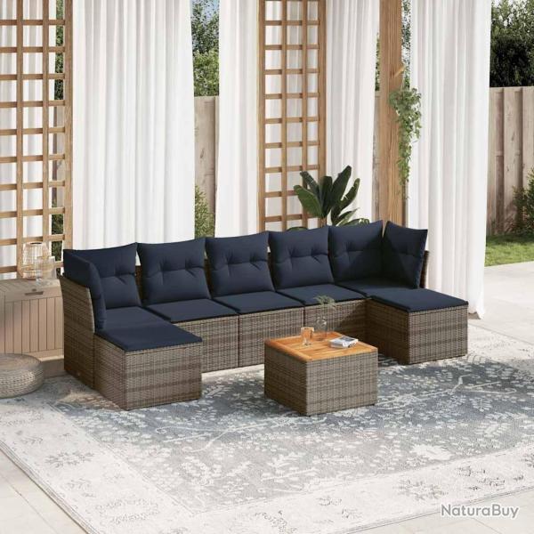 Ensemble de canap� de jardin 8 pcs avec coussins gris r�sine tress�e