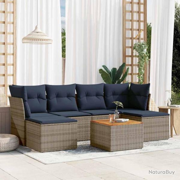 Ensemble de canap� de jardin 7 pcs avec coussins gris r�sine tress�e