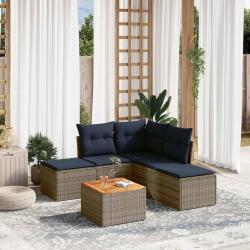 Ensemble de canap&eacute; de jardin 6 pcs avec coussins gris r&eacute;sine tress&eacute;e
