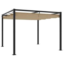 Tonnelle de jardin avec toit r&eacute;tractable taupe 3x3 m acier