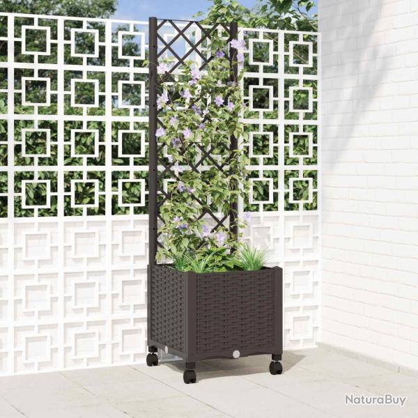 Bac de jardin avec treillis et roues Marron 40 x 40 x 146 cm PP