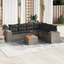 Salon de jardin avec coussins 7 pcs gris r&eacute;sine tress&eacute;e
