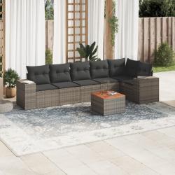 Salon de jardin avec coussins 7 pcs gris r&eacute;sine tress&eacute;e