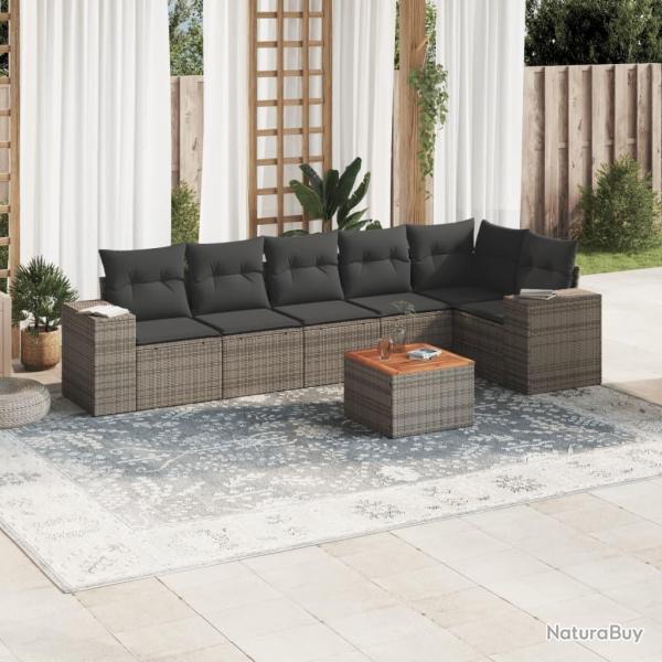 Salon de jardin avec coussins 7 pcs gris r�sine tress�e