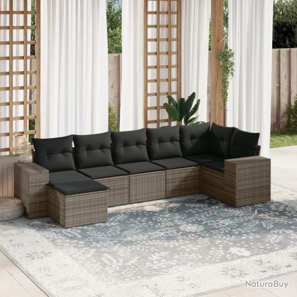 Salon de jardin avec coussins 7 pcs gris r�sine tress�e