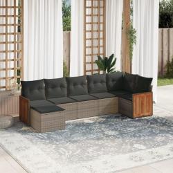 Salon de jardin avec coussins 7 pcs gris r&eacute;sine tress&eacute;e