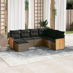 Salon de jardin avec coussins 7 pcs gris r&eacute;sine tress&eacute;e