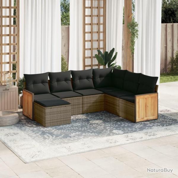 Salon de jardin avec coussins 7 pcs gris r�sine tress�e