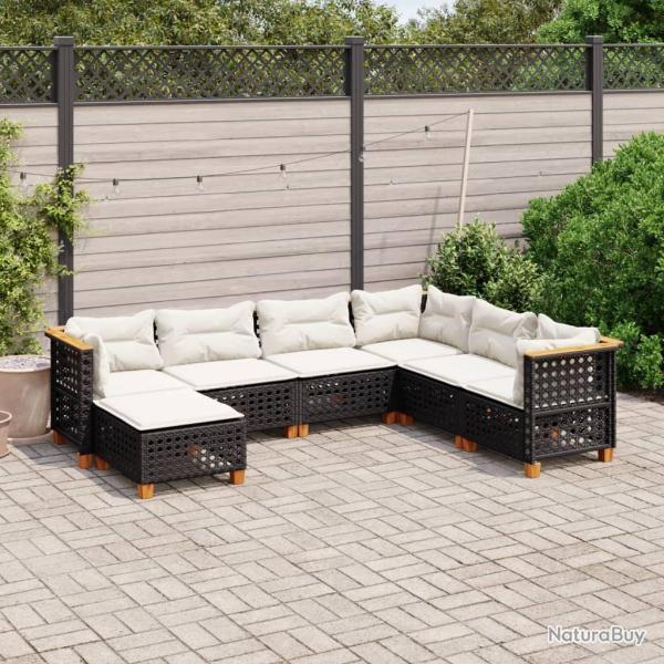 Salon de jardin 7 pcs avec coussins noir r�sine tress�e