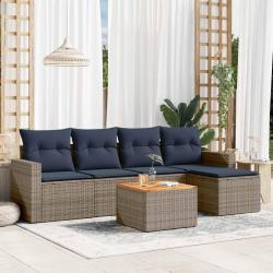 Ensemble de canap&eacute; de jardin 6 pcs avec coussins gris r&eacute;sine tress&eacute;e