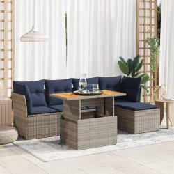 Salon de jardin 6 pcs avec coussins gris r&eacute;sine tress&eacute;e