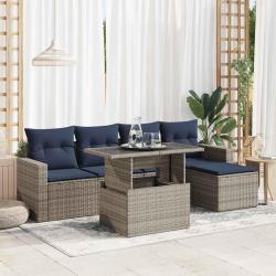 Salon de jardin avec coussins 6 pcs gris r&eacute;sine tress&eacute;e acacia