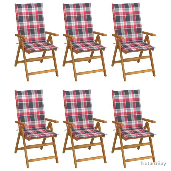Chaises pliables de jardin lot de 6 avec coussins Bois d'acacia