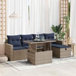 Salon de jardin avec coussins 6pcs gris r&eacute;sine tress&eacute;e