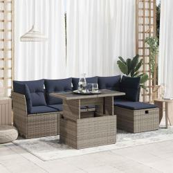 Salon de jardin avec coussins 6 pcs gris r&eacute;sine tress&eacute;e acacia