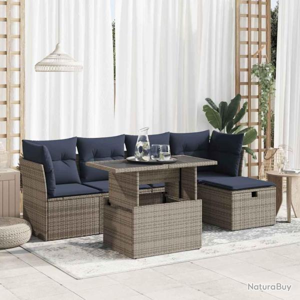 Salon de jardin avec coussins 6 pcs gris r�sine tress�e acacia