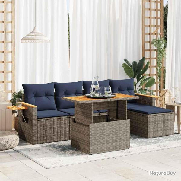 Salon de jardin avec coussins 6 pcs gris r�sine tress�e acacia