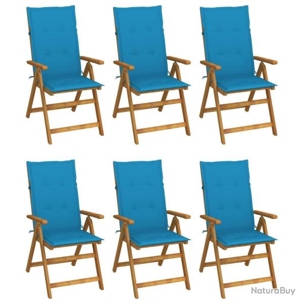 Chaises pliables de jardin lot de 6 avec coussins Bois d'acacia