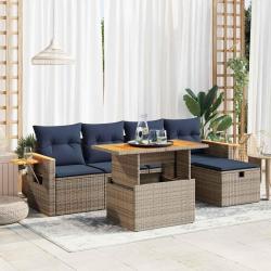 Salon de jardin avec coussins 6 pcs gris r&eacute;sine tress&eacute;e acacia