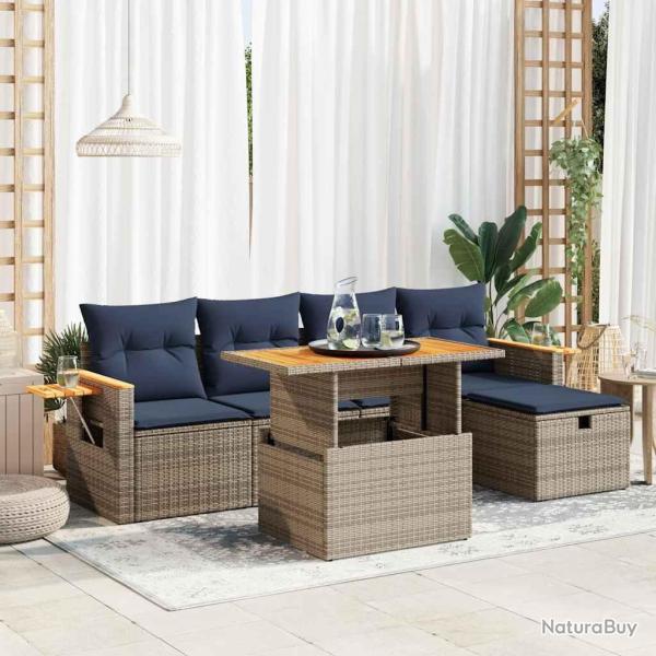 Salon de jardin avec coussins 6 pcs gris r�sine tress�e acacia