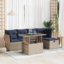 Salon de jardin avec coussins 6 pcs gris r&eacute;sine tress&eacute;e acacia