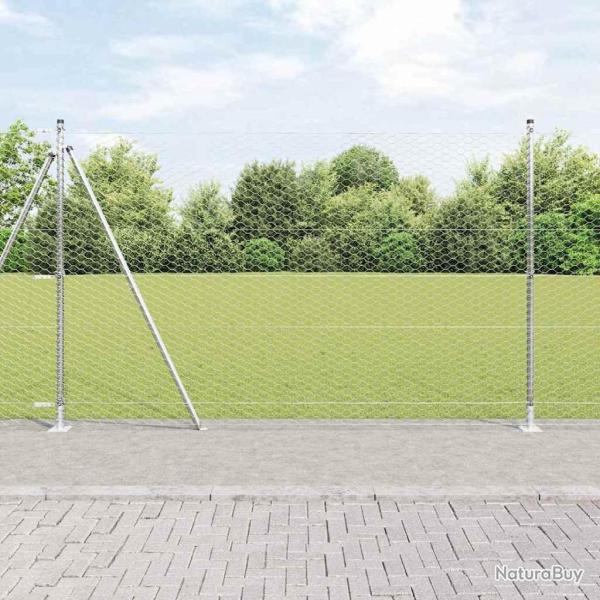 Cl�ture hexagonale avec base en b�ton 25 x 1,4 m Argent� Maille