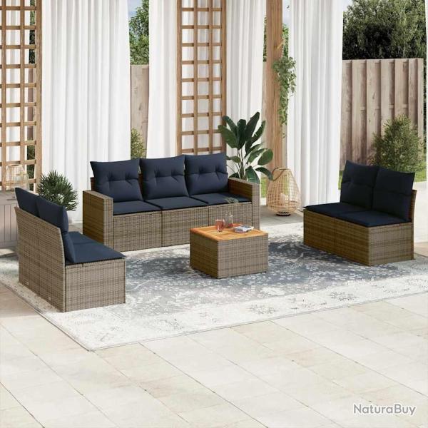 Salon de jardin 8 pcs avec coussins gris r�sine tress�e