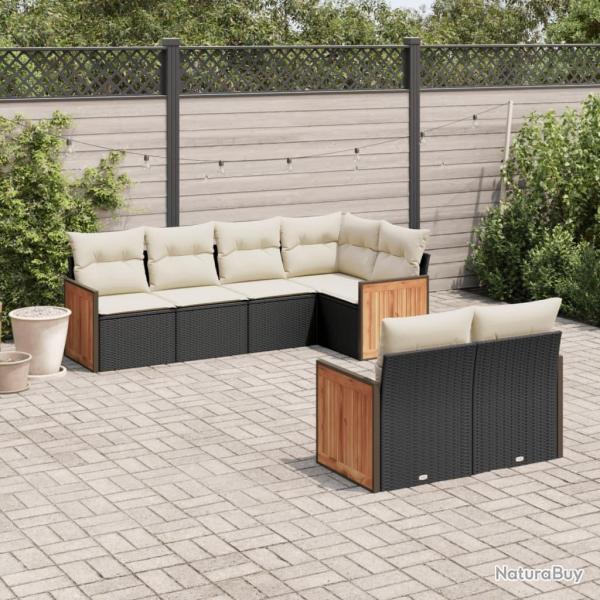 Salon de jardin 7 pcs avec coussins noir r�sine tress�e
