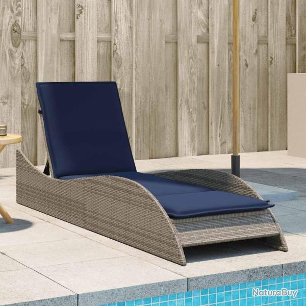 Chaise longue avec coussin Gris 60x205x73 cm R�sine tress�e
