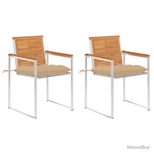 Chaises de jardin avec coussins lot de 2 Acacia solide et acier