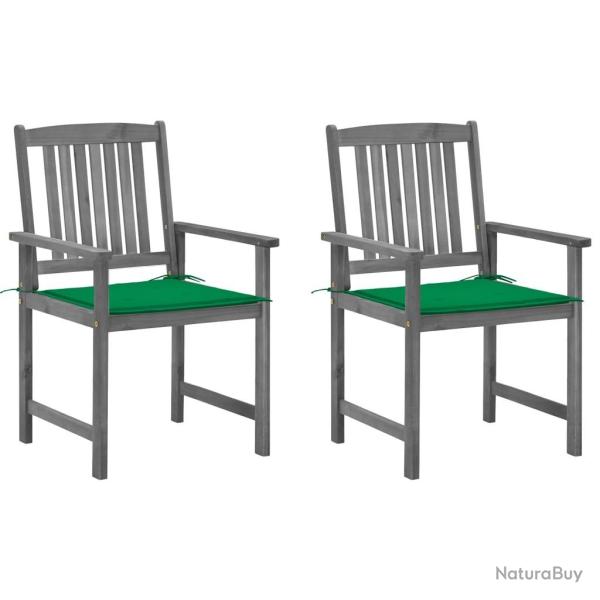 Chaises de jardin et coussins lot de 2 Gris Bois acacia massif