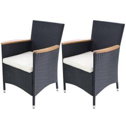 Chaises de jardin lot de 2 avec coussins R&eacute;sine tress&eacute;e Noir