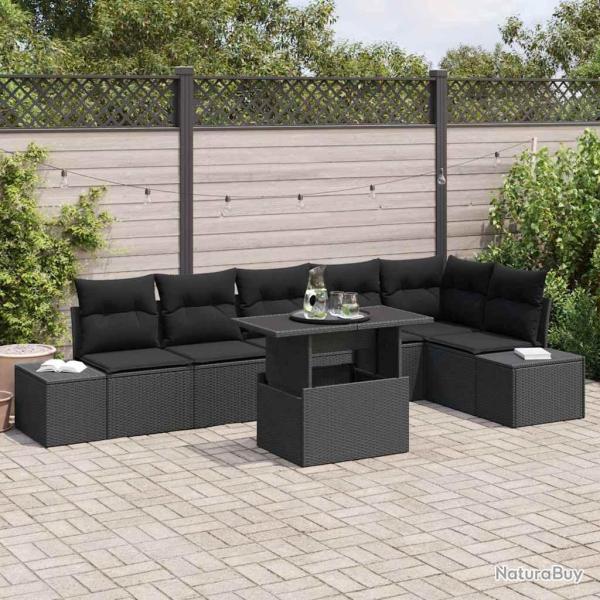 Ensemble de canap� de jardin avec coussin 7 pcs Noir